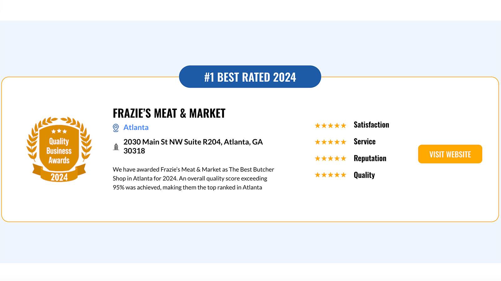 Frazie's Meat & Market voted best butcher shop in Atlanta for 2024 by Quality Business Awards
