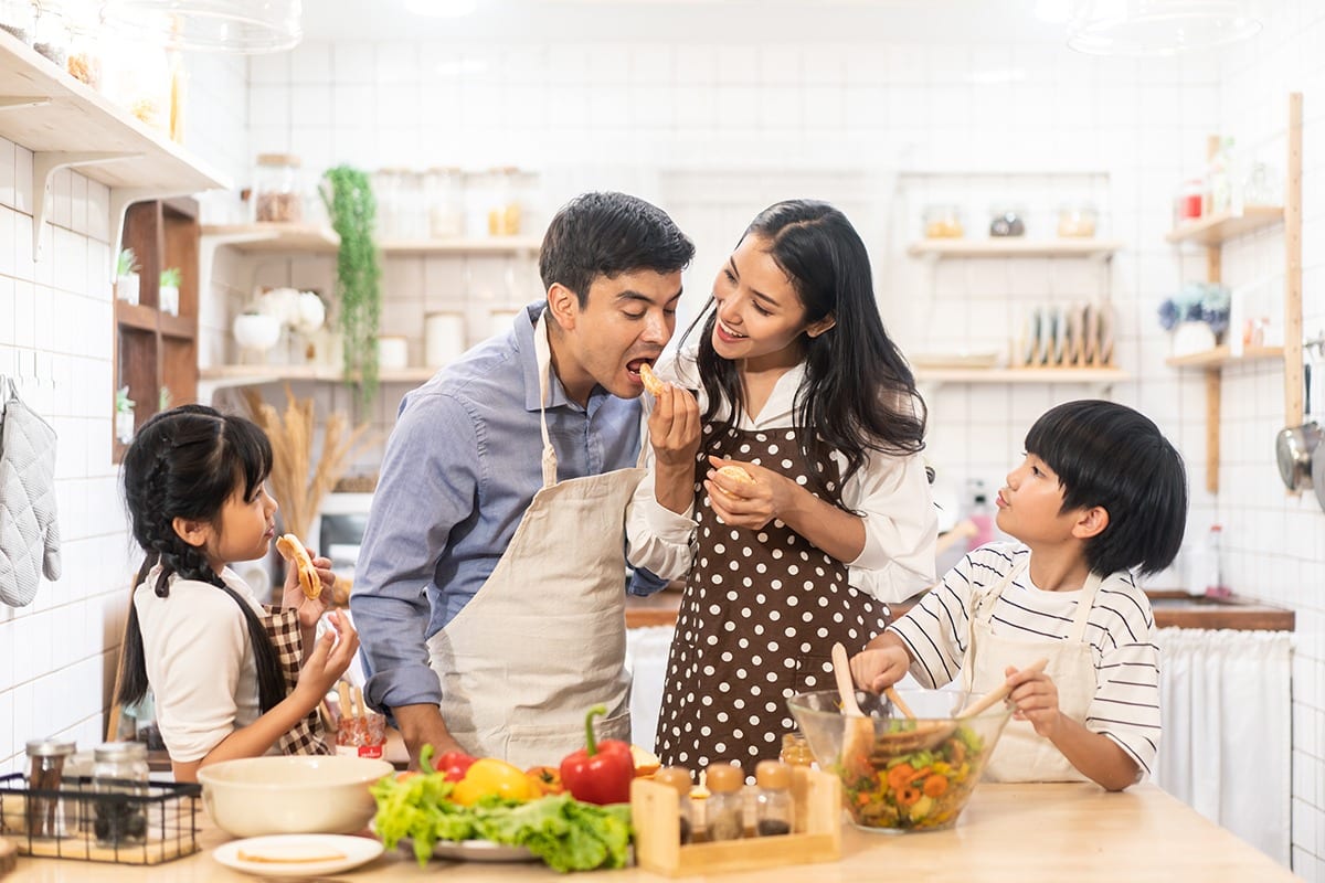 happy family cooking with kids