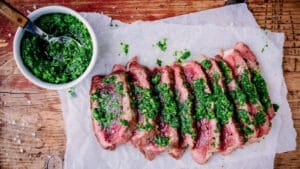 Tenderloin with green chim sauce from your local atlanta butcher Frazie's